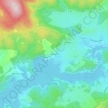 Mapa topográfico Les Vidals, altitud, relieve