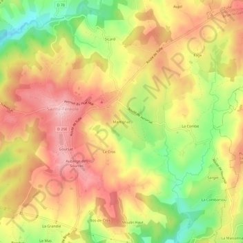 Mapa topográfico Martignac, altitud, relieve