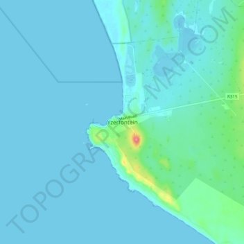 Mapa topográfico Yzerfontein, altitud, relieve
