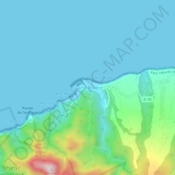 Mapa topográfico Grand-Rivière, altitud, relieve