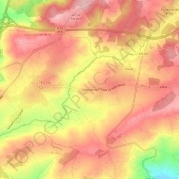 Mapa topográfico Rebordinho, altitud, relieve