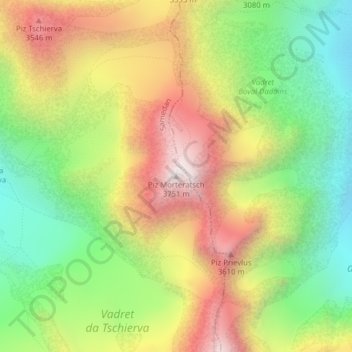 Mapa topográfico Piz Morteratsch, altitud, relieve