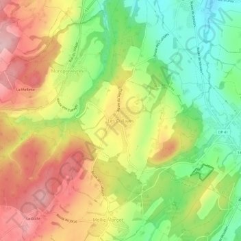 Mapa topográfico Les Cullayes, altitud, relieve