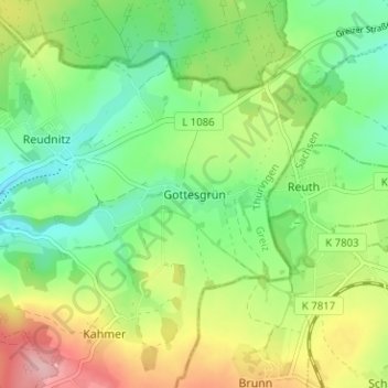 Mapa topográfico Gottesgrün, altitud, relieve