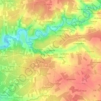 Mapa topográfico La Guiltière, altitud, relieve