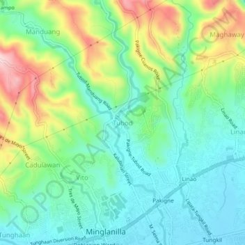 Mapa topográfico Tubod, altitud, relieve