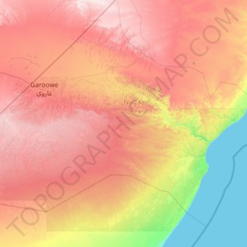 Mapa topográfico Nugaal, altitud, relieve