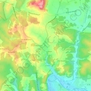 Mapa topográfico Font Vendome, altitud, relieve