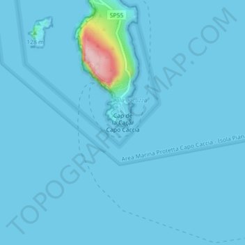 Mapa topográfico Capo Caccia, altitud, relieve