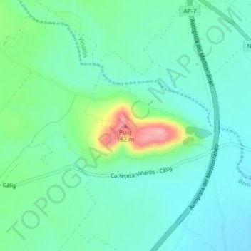 Mapa topográfico Puig, altitud, relieve