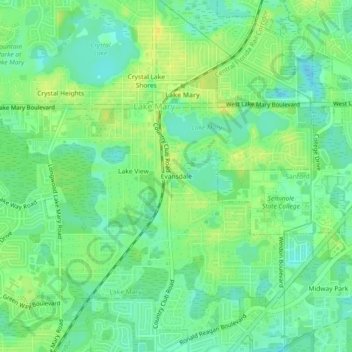Mapa topográfico Evansdale, altitud, relieve