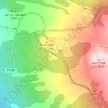 Mapa topográfico Mirador de Samara, altitud, relieve