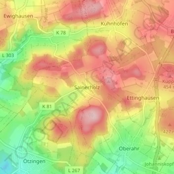Mapa topográfico Sainerholz, altitud, relieve