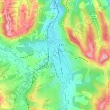 Mapa topográfico Gan, altitud, relieve