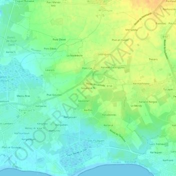 Mapa topográfico Gouesnac'h, altitud, relieve