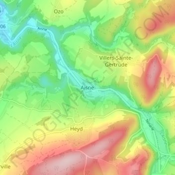 Mapa topográfico Aisne, altitud, relieve