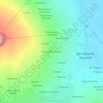 Mapa topográfico San Isidro Cuatepec, altitud, relieve