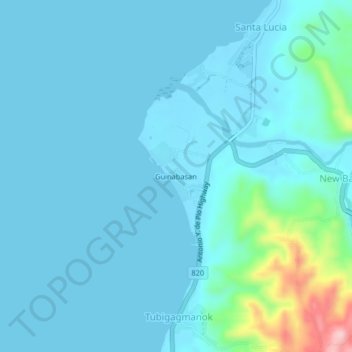 Mapa topográfico Guinabasan, altitud, relieve