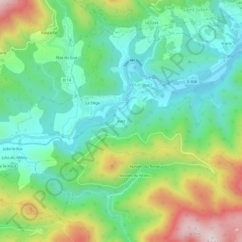 Mapa topográfico Ayez, altitud, relieve
