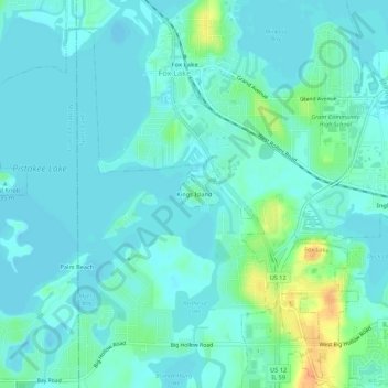 Mapa topográfico Kings Island, altitud, relieve