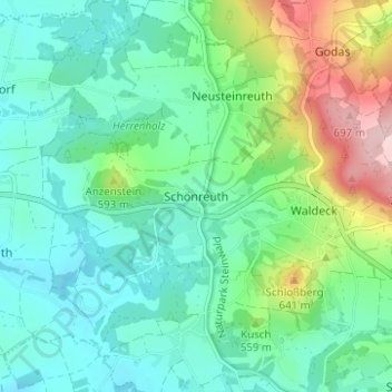 Mapa topográfico Schönreuth, altitud, relieve