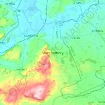 Mapa topográfico Montgomery, altitud, relieve