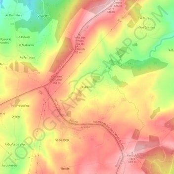 Mapa topográfico Estremil, altitud, relieve