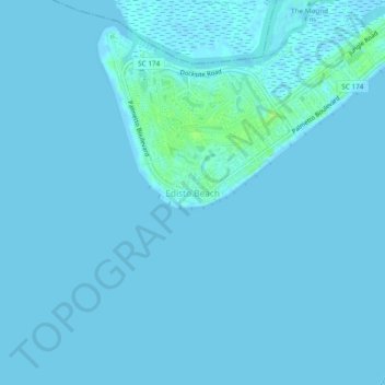 Mapa topográfico Edisto Beach, altitud, relieve