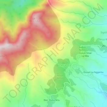 Mapa topográfico Donggo, altitud, relieve