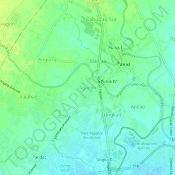 Mapa topográfico Aganan, altitud, relieve