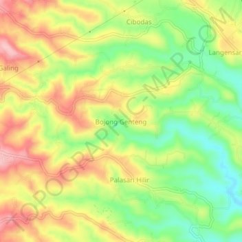 Mapa topográfico Bojong Genteng, altitud, relieve