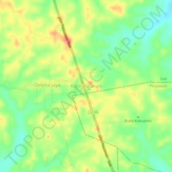 Mapa topográfico Kerinci Kanan, altitud, relieve