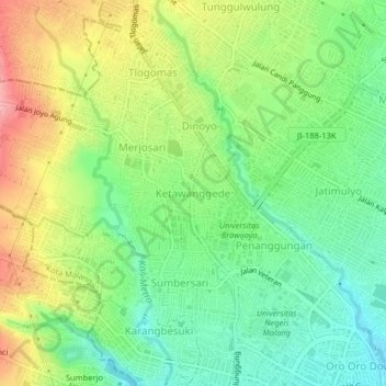 Mapa topográfico Ketawanggede, altitud, relieve