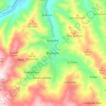Mapa topográfico Río Claro, altitud, relieve