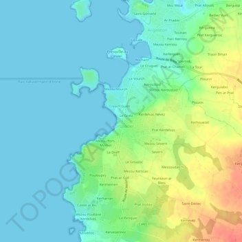 Mapa topográfico Keravel, altitud, relieve