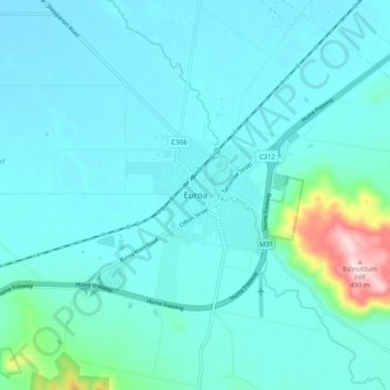 Mapa topográfico Euroa, altitud, relieve