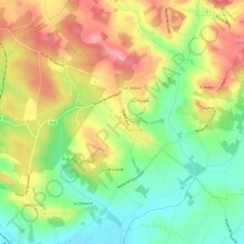 Mapa topográfico Le Colombier, altitud, relieve
