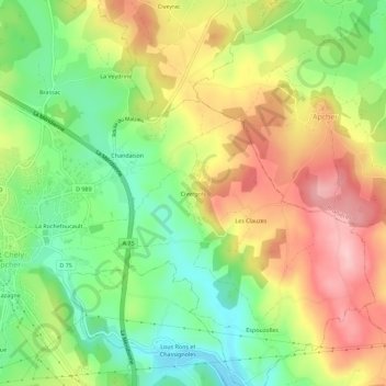 Mapa topográfico Civergols, altitud, relieve