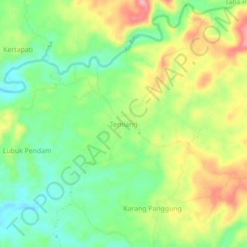 Mapa topográfico Temiang, altitud, relieve