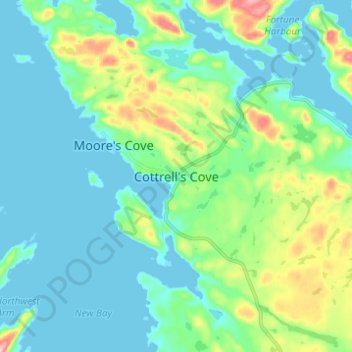 Mapa topográfico Cottrell's Cove, altitud, relieve