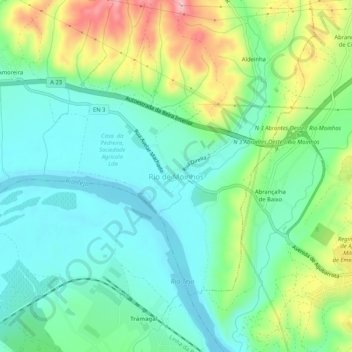 Mapa topográfico Rio de Moinhos, altitud, relieve