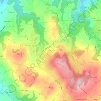 Mapa topográfico Joudrain, altitud, relieve