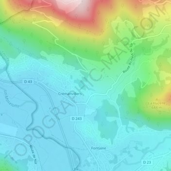 Mapa topográfico Yemont, altitud, relieve