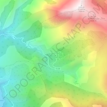 Mapa topográfico Olcani, altitud, relieve