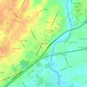 Mapa topográfico Bridgewater, altitud, relieve
