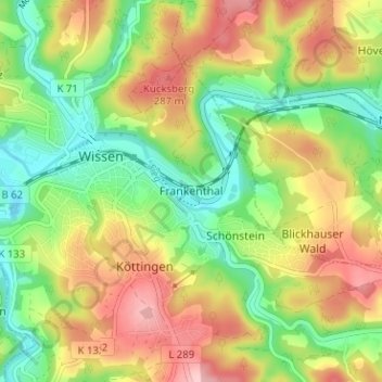 Mapa topográfico Frankenthal, altitud, relieve