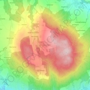 Mapa topográfico Hinterharresheim, altitud, relieve