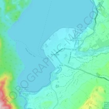 Mapa topográfico Te Anau, altitud, relieve