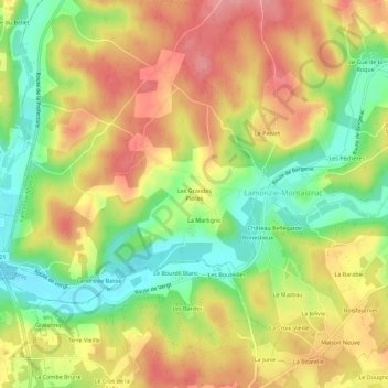 Mapa topográfico Les Grandes Pièces, altitud, relieve