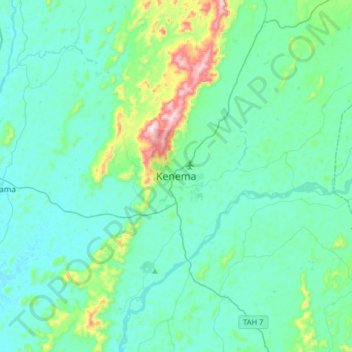 Mapa topográfico Kenema, altitud, relieve